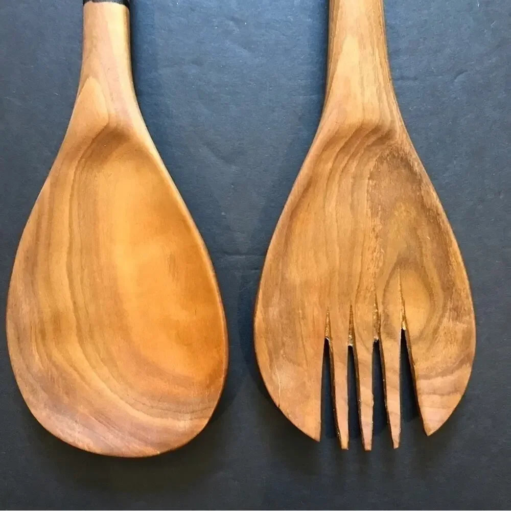 African Hand Carved Wooden Zebra Serving Spoons, Two Piece Set